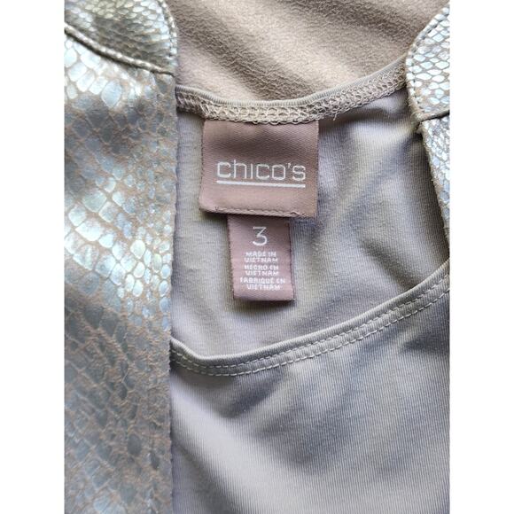 JACKET & MATCHING TANK-CHICO'S-Silver/Gray Snakeskin Like Material-Soft-Size 3/L - Picture 9 of 16